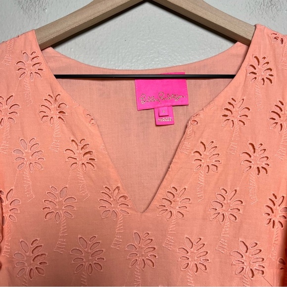 Lilly Pulitzer Women Dress Small Pink Eyelet Tassel Astara Peach Flamingo Palm - Picture 3 of 10